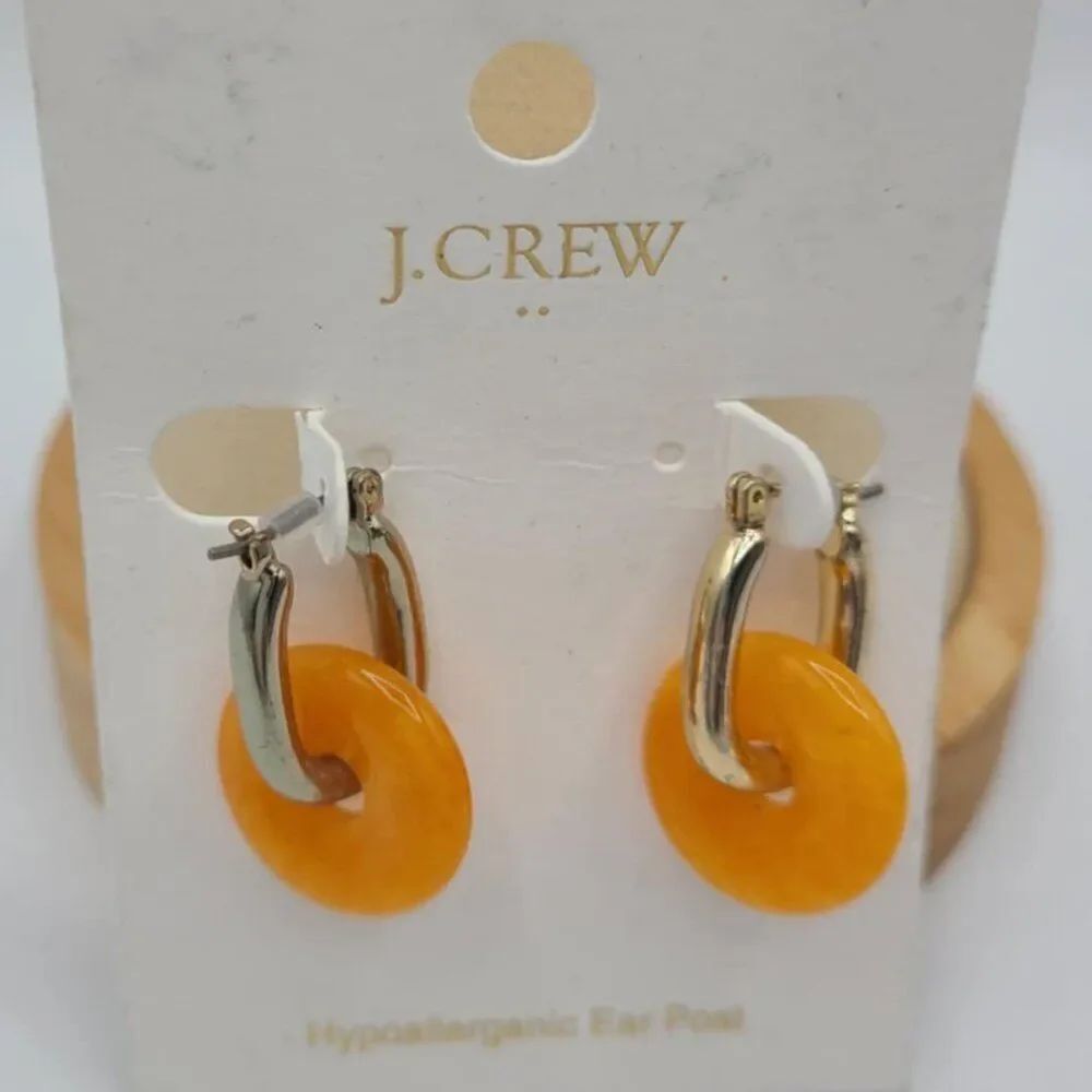 J Crew Factory Silver Tone Huggie Hoops with Orange Discs NWT!  NEW!